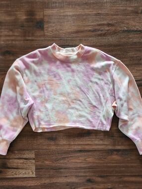 Reflex Women's Tie-Dye Cropped Long Sleeve Crewneck Loungewear Sweatshirt Small
